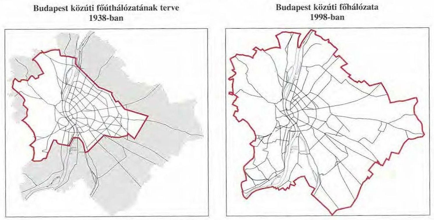 Budapest közúti főhálózatának terve 1938-ban és 1998-ban